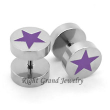 Unique Design Purple Star Fake Tunnel Earrings Piercing Jewelry